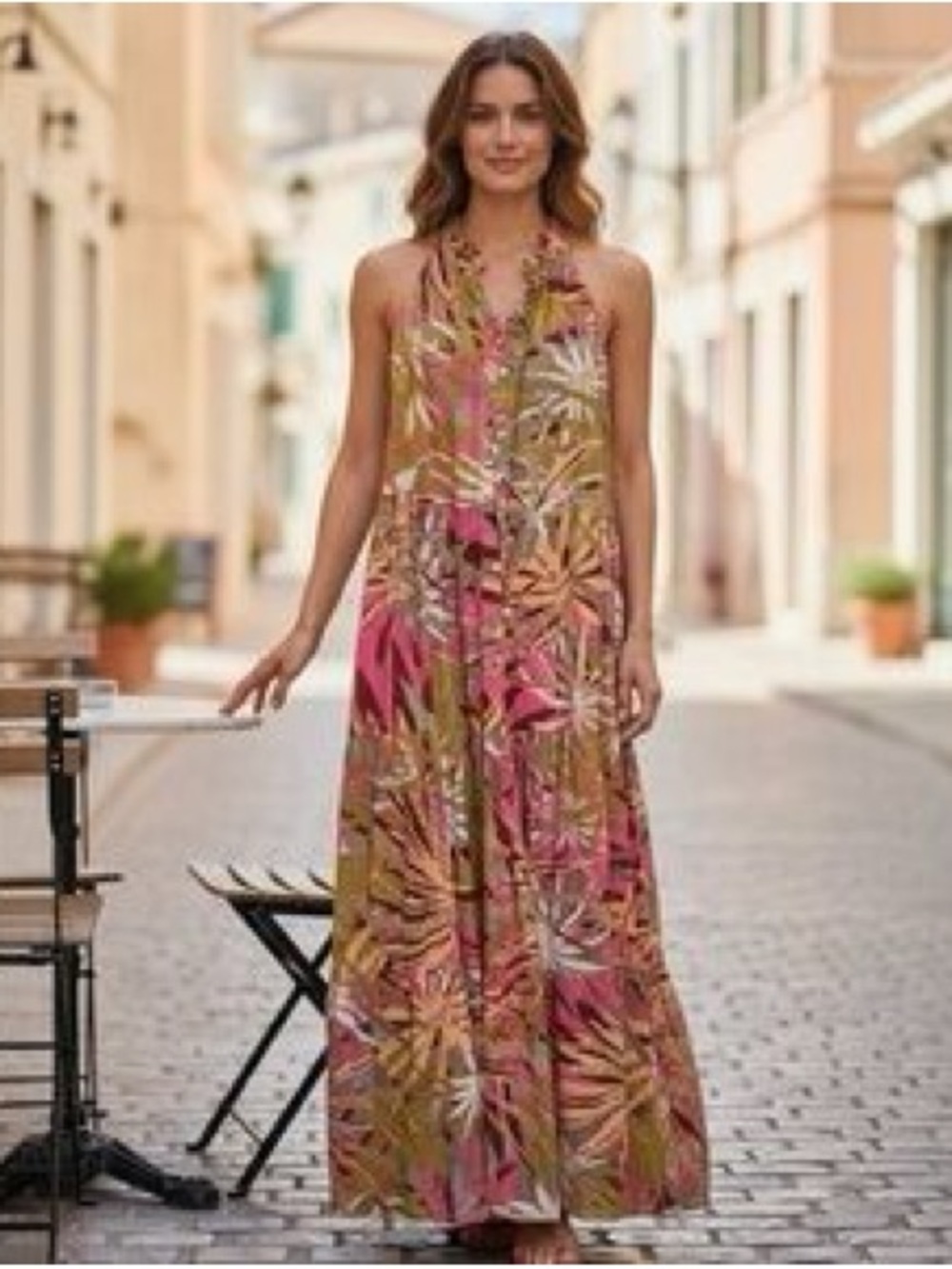 TRUE DESTINATIONS sleeveless tropical print maxi dress size large